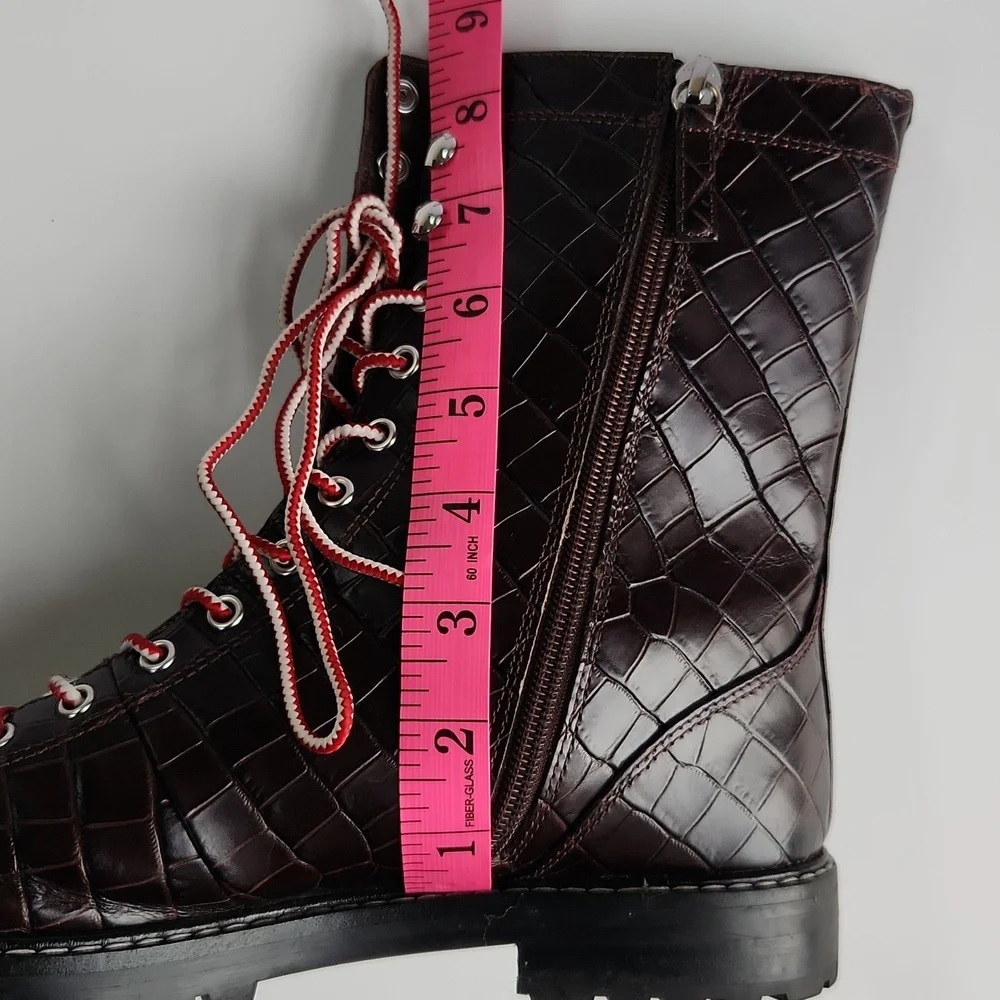 J. Crew Crocodile Embossed leather Lace-up Military Combat Style Boots